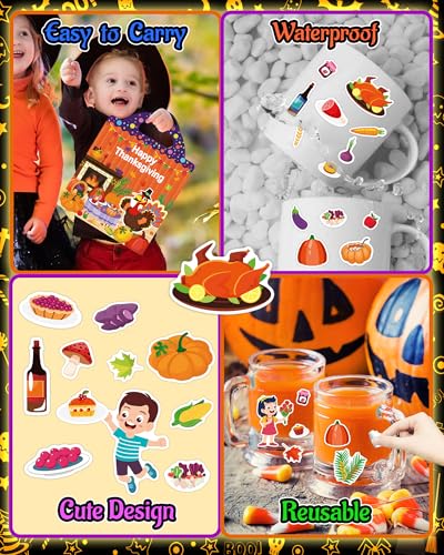 Oomloid Reusable Thanksgiving Sticker Book – Portable Travel Toy for Toddlers