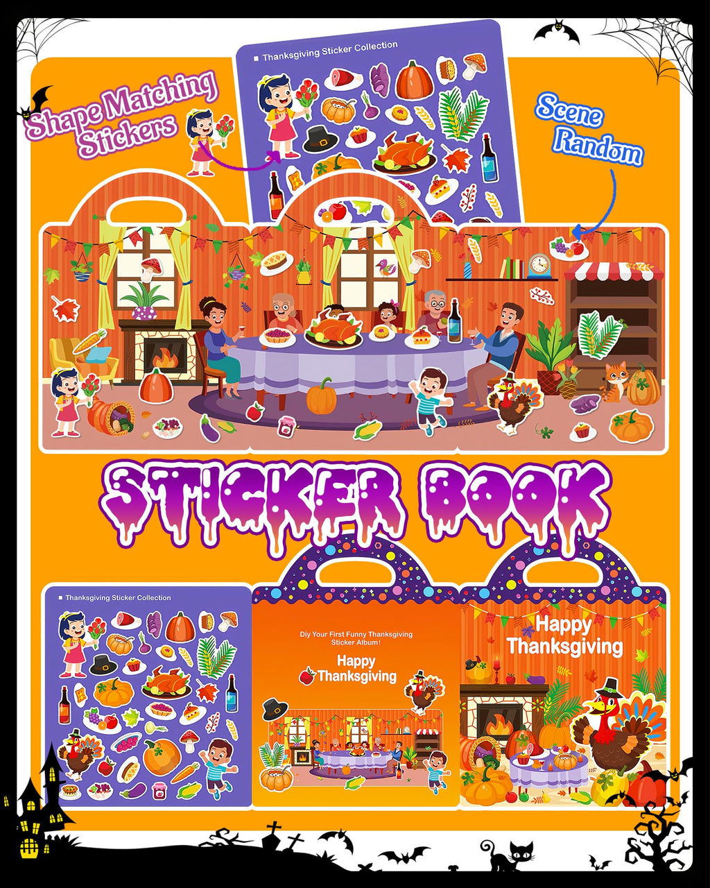 Oomloid Reusable Thanksgiving Sticker Book – Portable Travel Toy for Toddlers