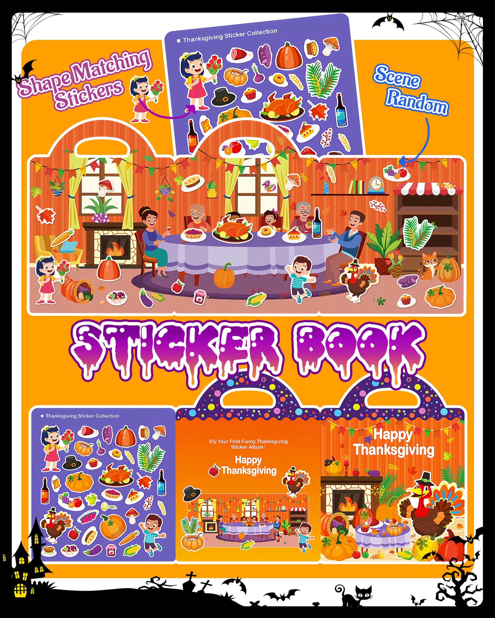 Oomloid Reusable Thanksgiving Sticker Book – Portable Travel Toy for Toddlers