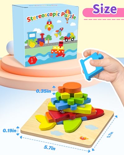 Oomloid Wooden Puzzles for Toddlers - 4 Vehicle Shape Montessori Learning Toys, Safe Non-Toxic Wood, Gift for Boys Girls