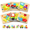 Oomloid Wooden Vehicle Puzzles for Toddlers 1-3 Years – 6-Piece Montessori Shape Learning Toy with Storage Box