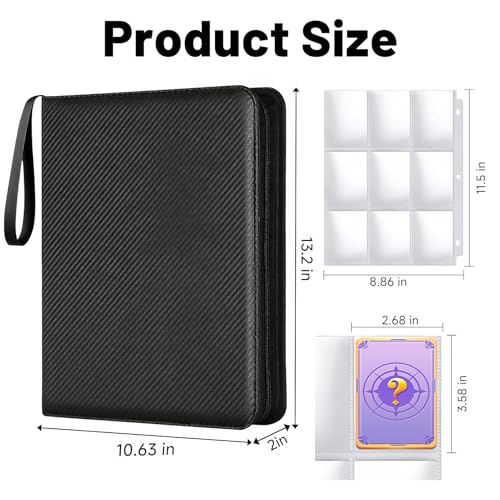 Opaalic 9 Pocket Trading Card Binder – Holds 1080 Cards, PU Leather, 60 Removable Sleeves for MTG, TCG, Sports Cards