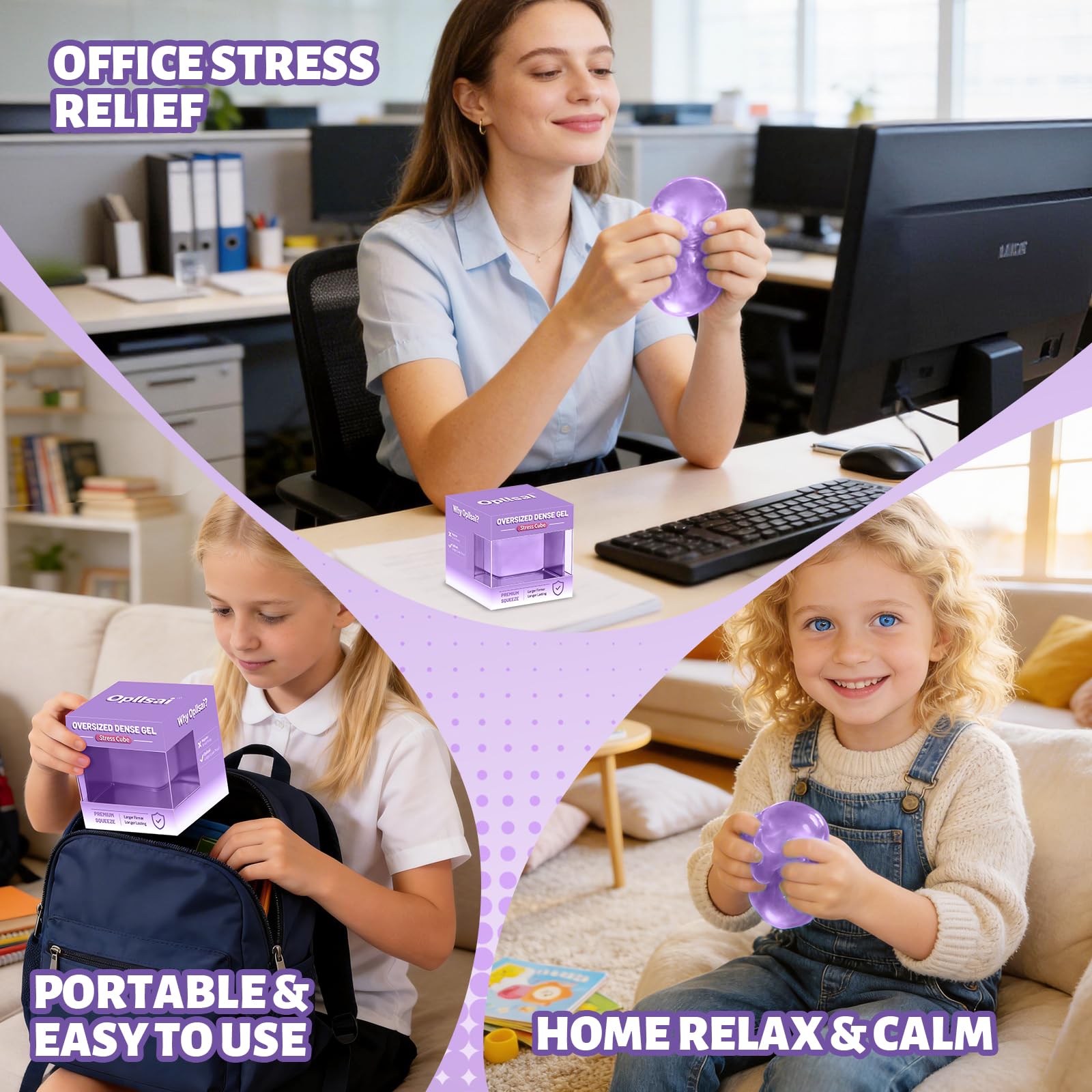 Opllsai Oversized Dense Gel Stress Cube (2.55") – Firm Slow-Rise Fidget Toy for Anxiety Relief