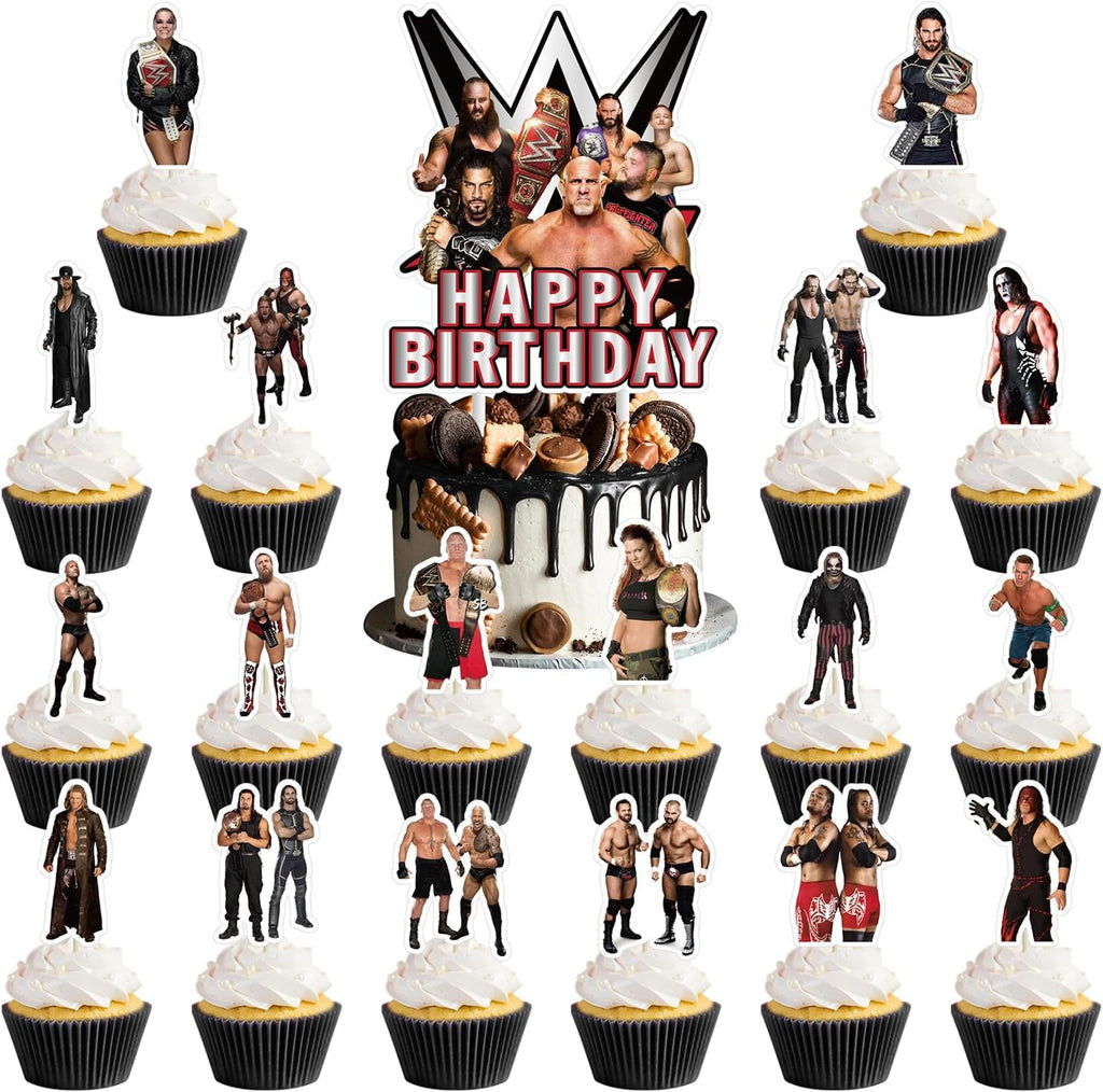 Optiacan 37-Piece Wrestling Cake Topper Set for Birthday Party Decor