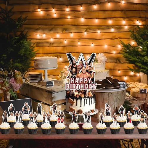 Optiacan 37-Piece Wrestling Cake Topper Set for Birthday Party Decor