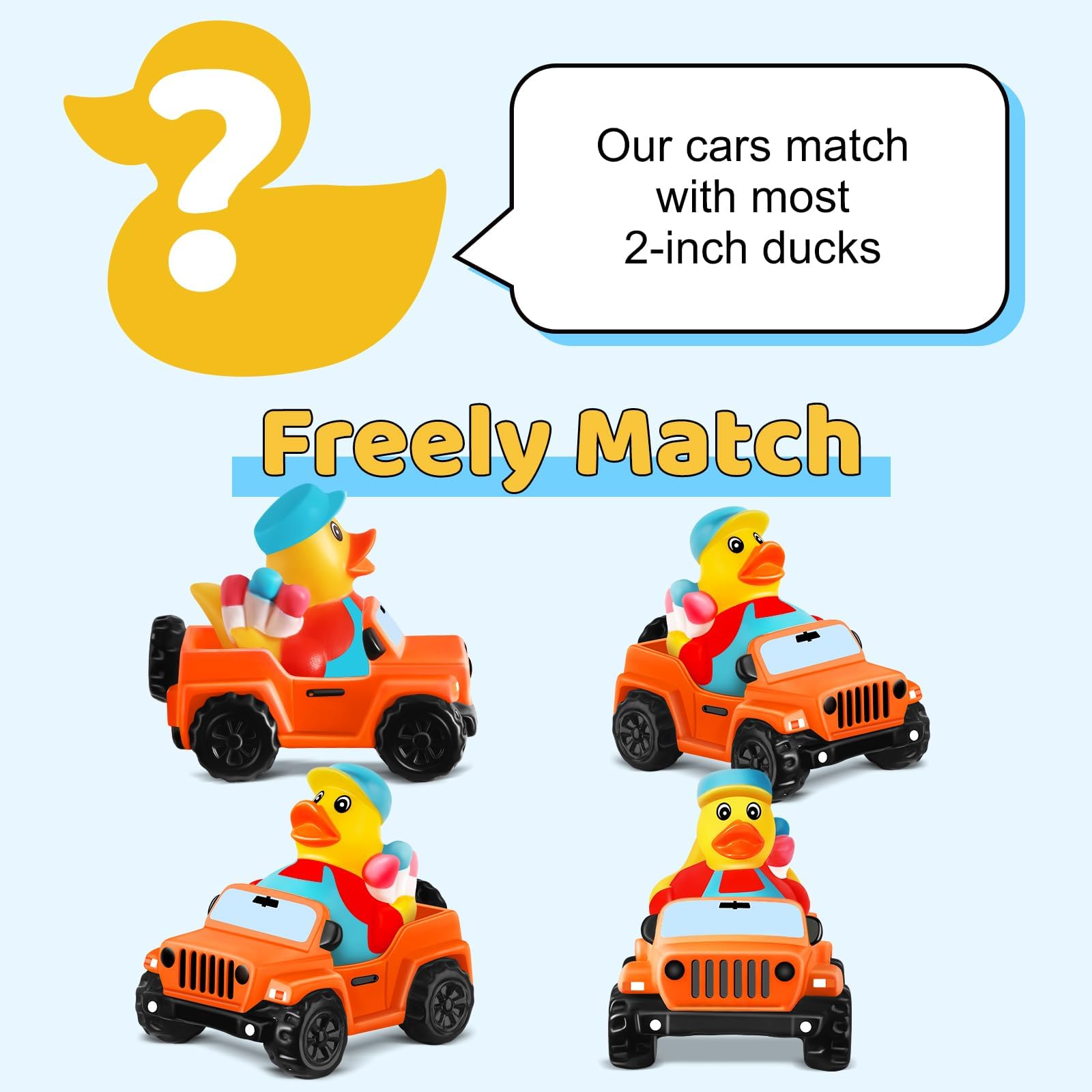 Orange Car Toy for Rubber Ducks - 3.5 Inch Jeep Dashboard Accessory for Ducking Trend