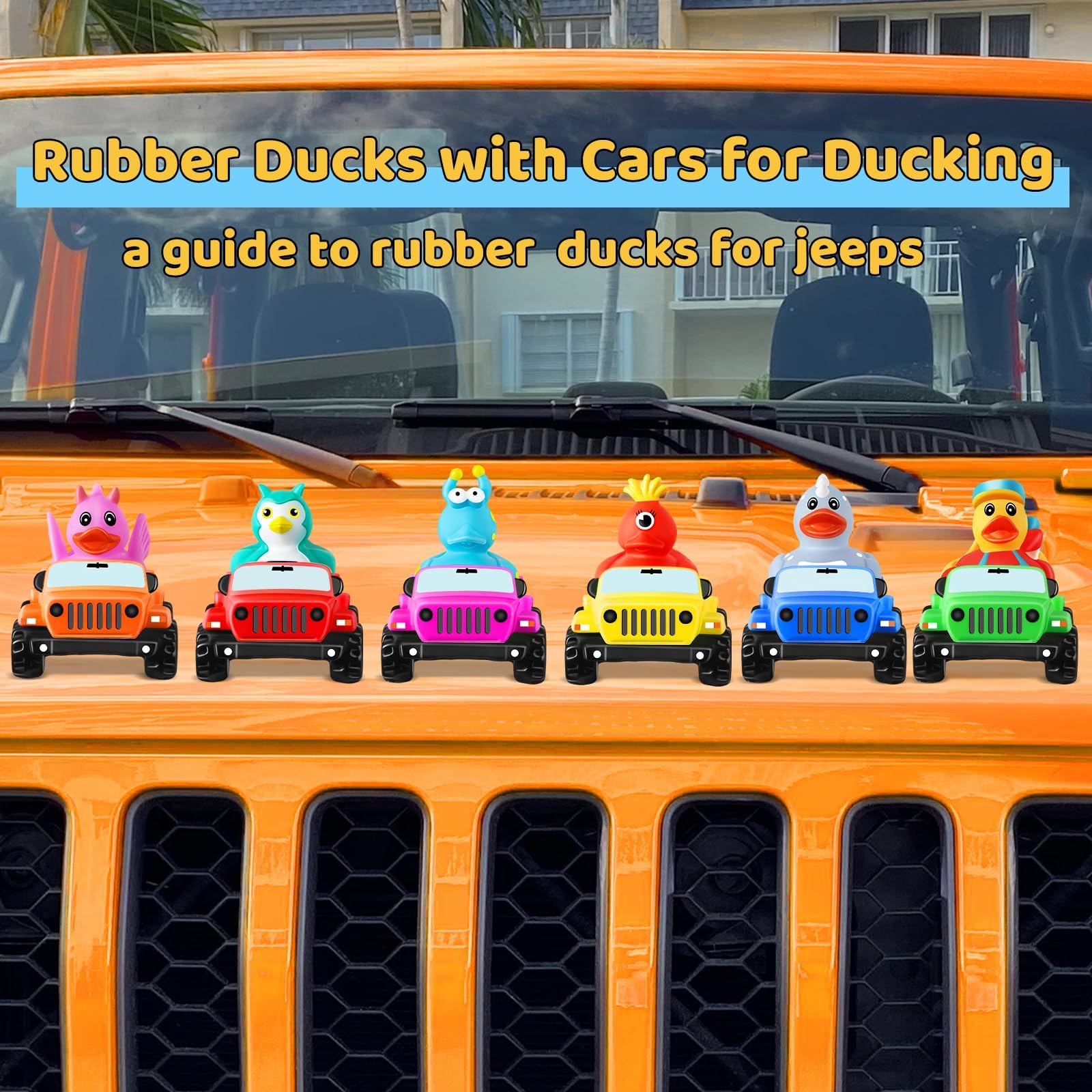 Orange Car Toy for Rubber Ducks - 3.5 Inch Jeep Dashboard Accessory for Ducking Trend
