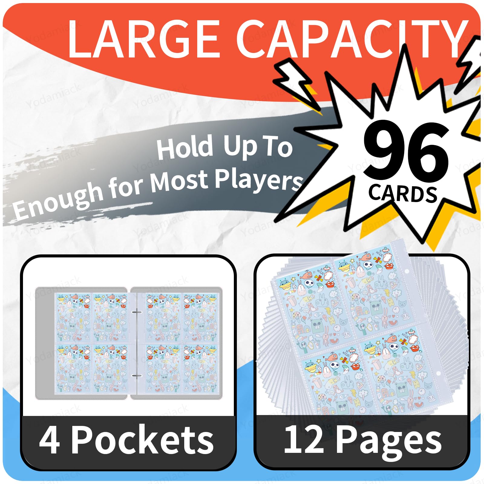 Orange Yoto Card Holder – 96 Pocket Portable Binder with 12 Removable Sleeves