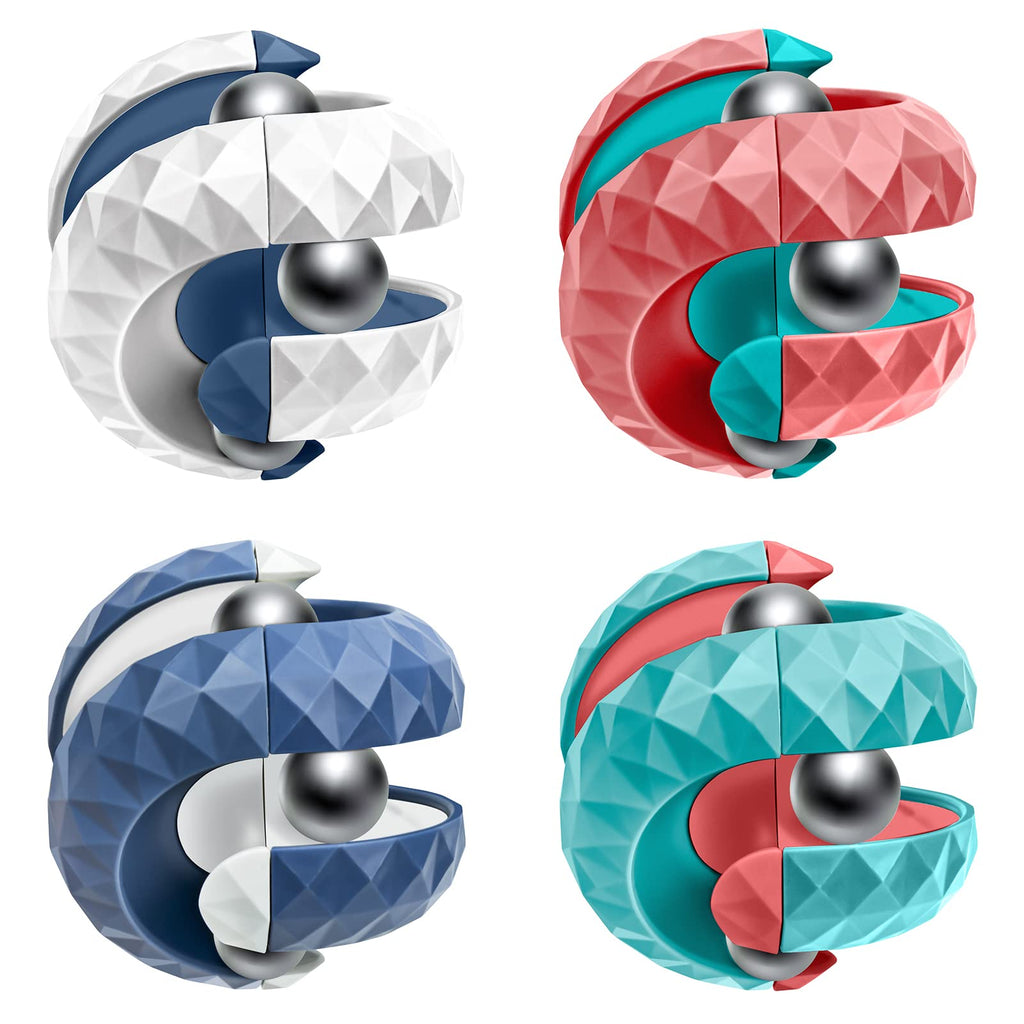 Orbiit Ball Toy 4 Pack - Fidget Spinning Puzzle Balls for Stress Relief (Blue, Green, Red, White)