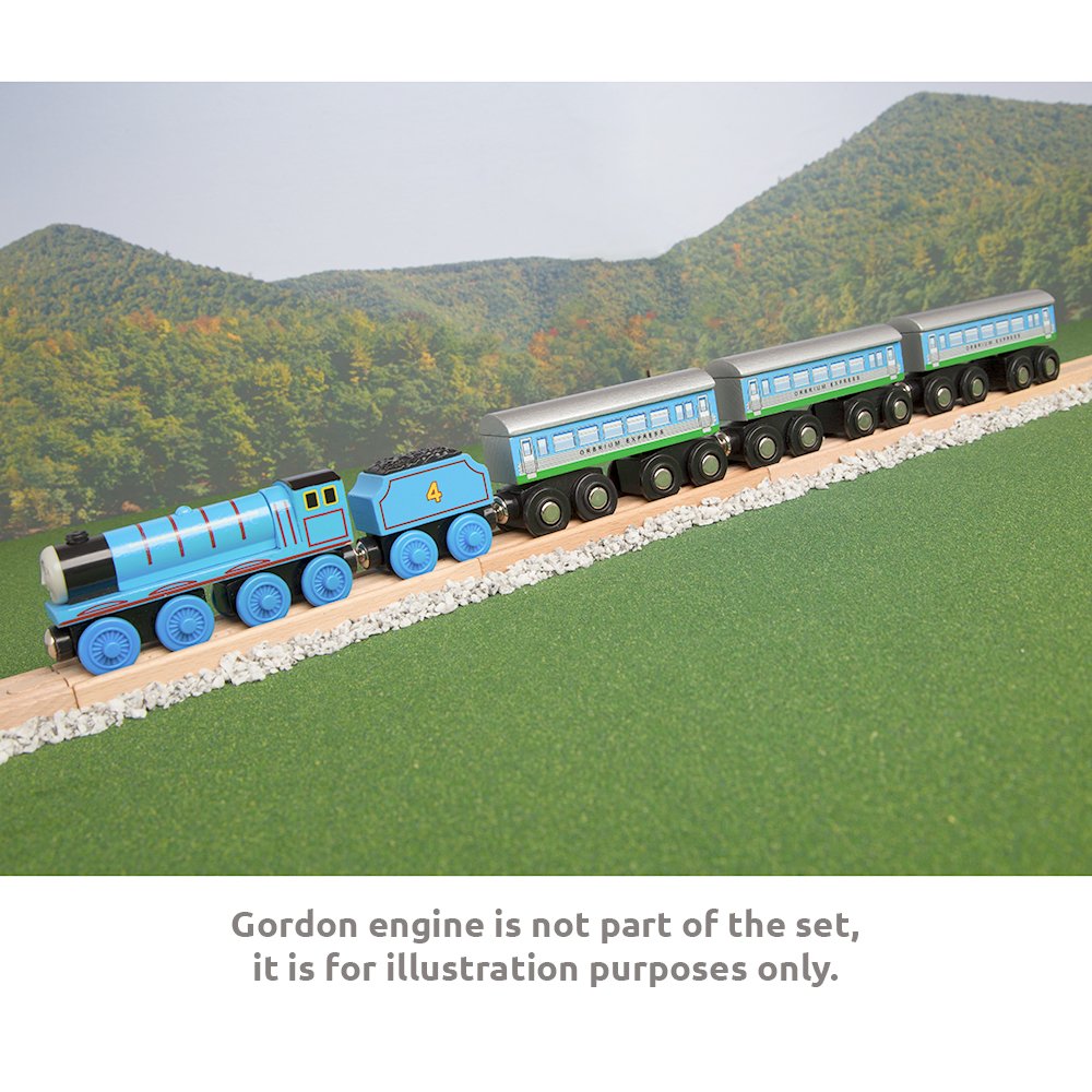 Orbrium 3-Pack Large Wooden Railway Express Coach Cars – Compatible with Thomas, Brio & More