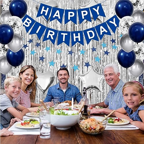 ORDA Blue Silver Birthday Decorations - 54 Piece Set for 16th to 70th Parties