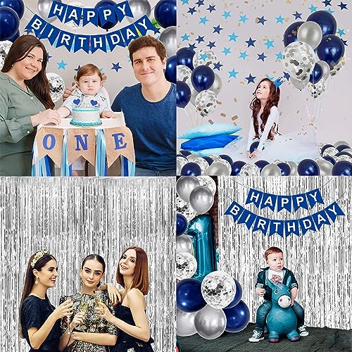 ORDA Blue Silver Birthday Decorations - 54 Piece Set for 16th to 70th Parties