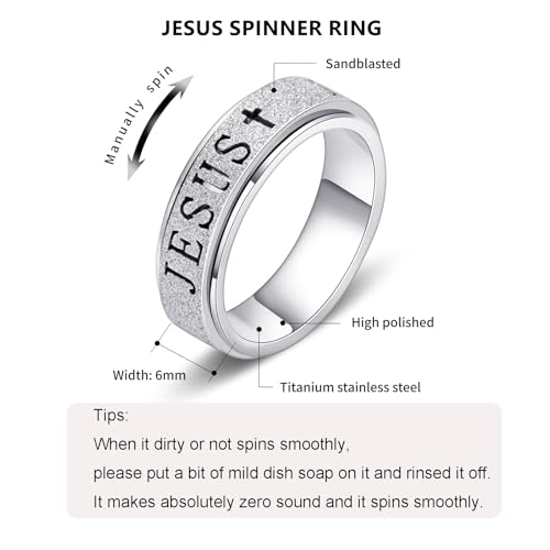 OreilleStar Stainless Steel Cross Fidget Spinner Ring for Women - Anxiety Relief Finger Toy (Size 5-10, Gold/Silver)