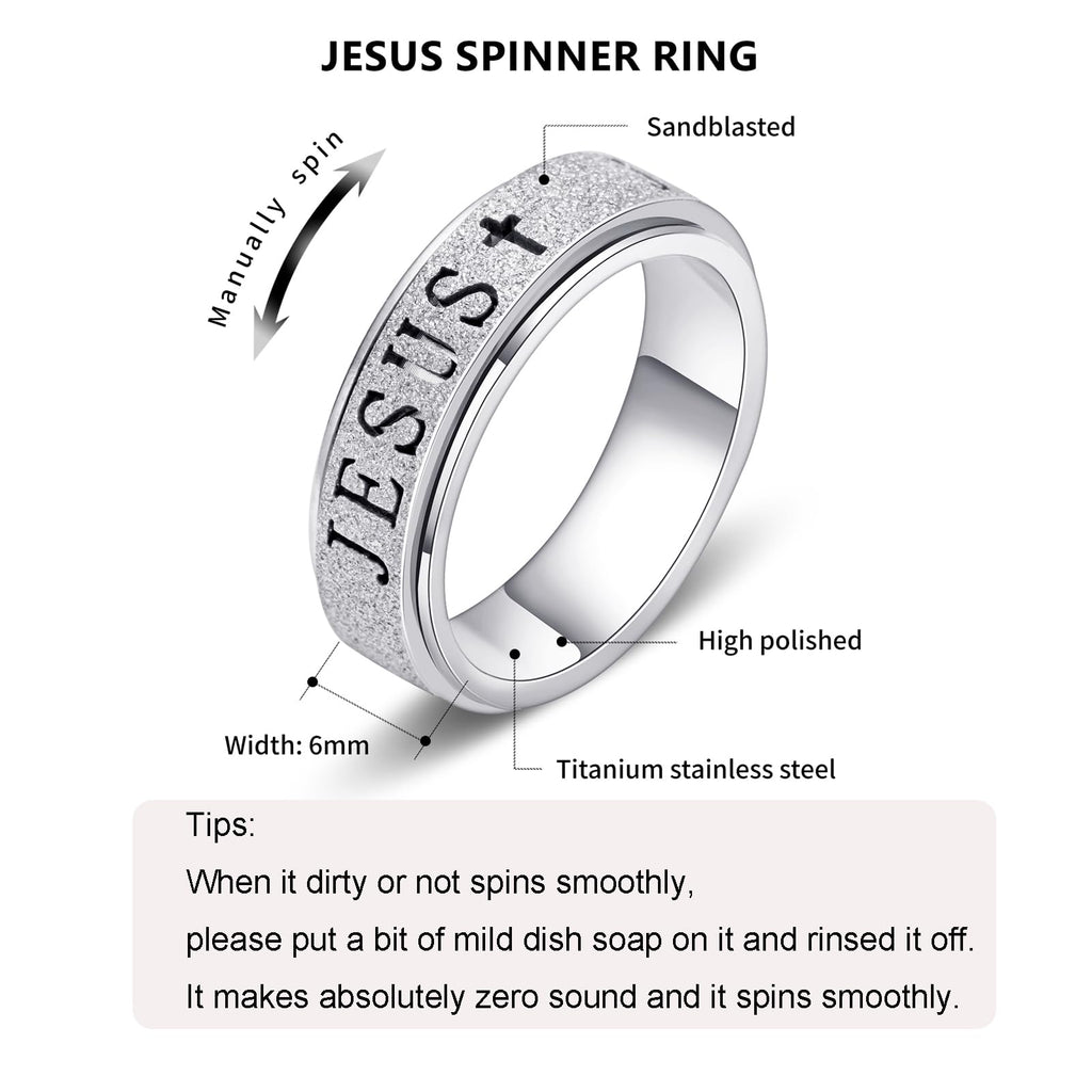 OreilleStar Stainless Steel Cross Fidget Spinner Ring for Women - Anxiety Relief Finger Toy (Size 5-10, Gold/Silver)