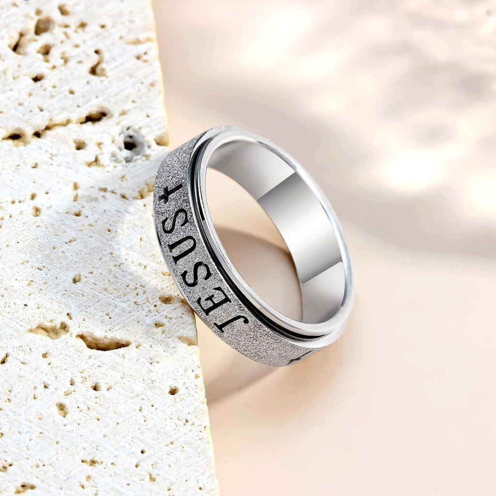 OreilleStar Stainless Steel Cross Fidget Spinner Ring for Women - Anxiety Relief Finger Toy (Size 5-10, Gold/Silver)