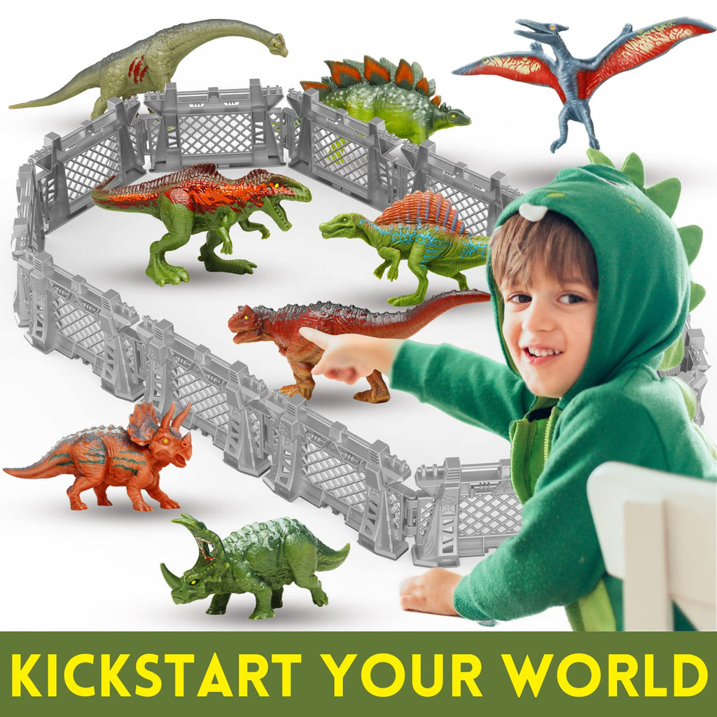 Oriate 12-Piece Dinosaur Cage Fence Playset – Expandable Toy Enclosure for Dino World Figures
