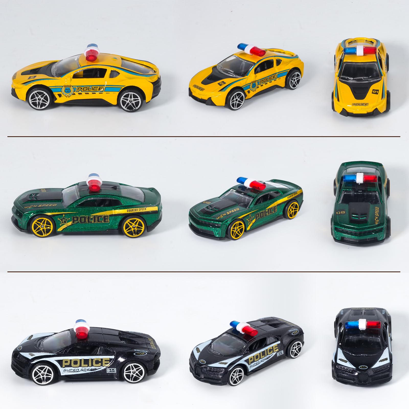 Oriate 1:64 Die-Cast Police Car Set - 6 Friction-Powered Cars for Kids 3-8