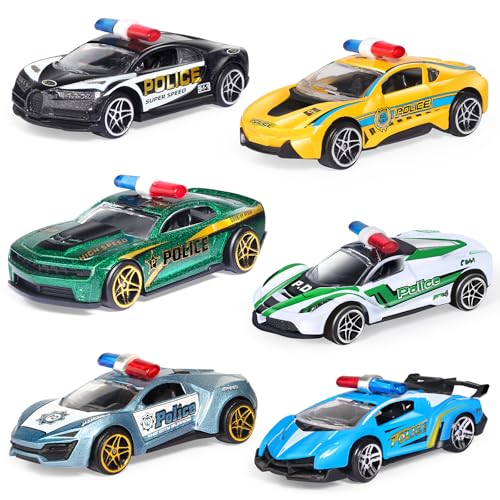 Oriate 1:64 Die-Cast Police Car Set - 6 Friction-Powered Cars for Kids 3-8