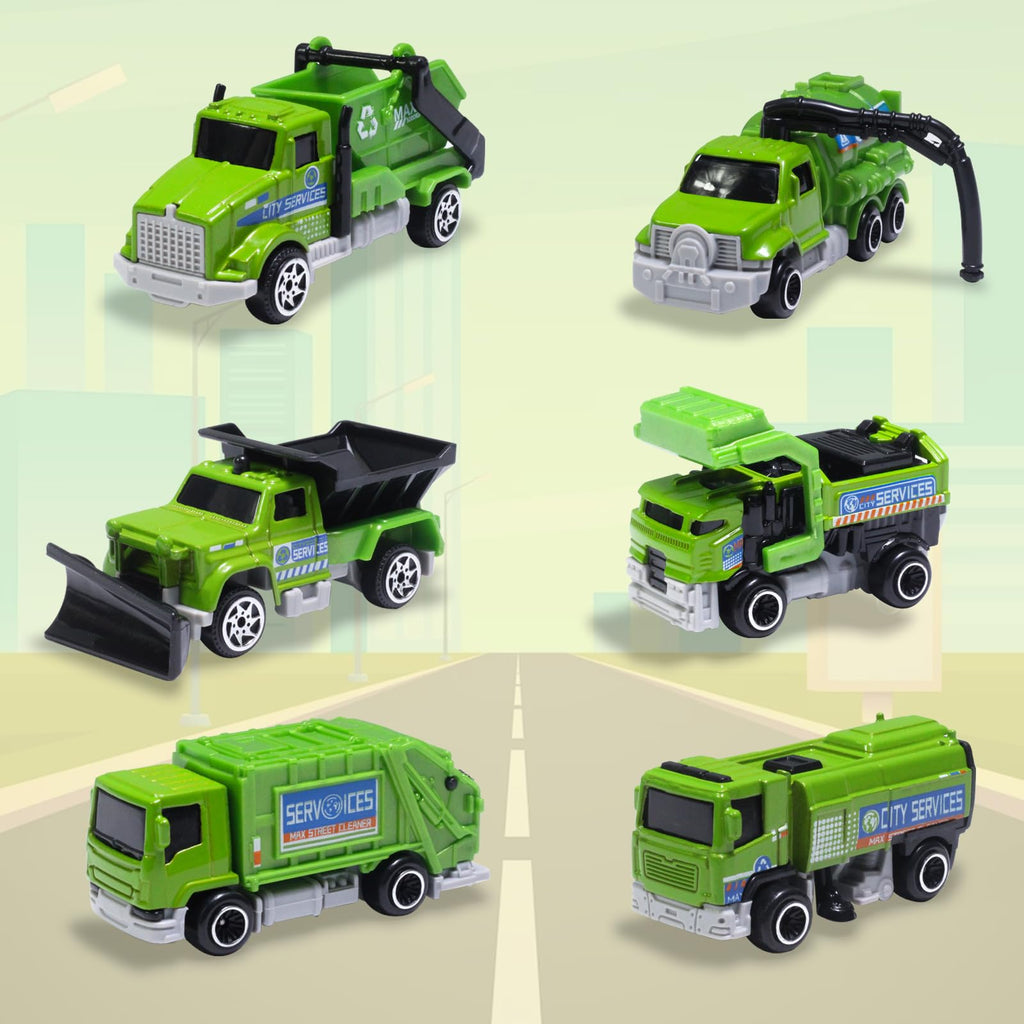 Oriate 1:64 Die-Cast Sanitation Vehicle Set – Garbage Trucks, Sweepers & Suction Cleaners for Kids 3+