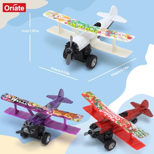 Oriate 3-Pack Die-Cast Pull Back Toy Airplane Set – Easter, Halloween, Christmas – 4.5 Inch Party Favors for Kids Age 3+