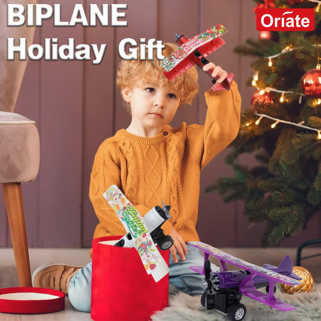 Oriate 3-Pack Die-Cast Pull Back Toy Airplane Set – Easter, Halloween, Christmas – 4.5 Inch Party Favors for Kids Age 3+