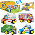 Oriate 5-in-1 Magnetic City Vehicle Set – Free Wheels Rescue Toy Cars for Magnetic Tiles