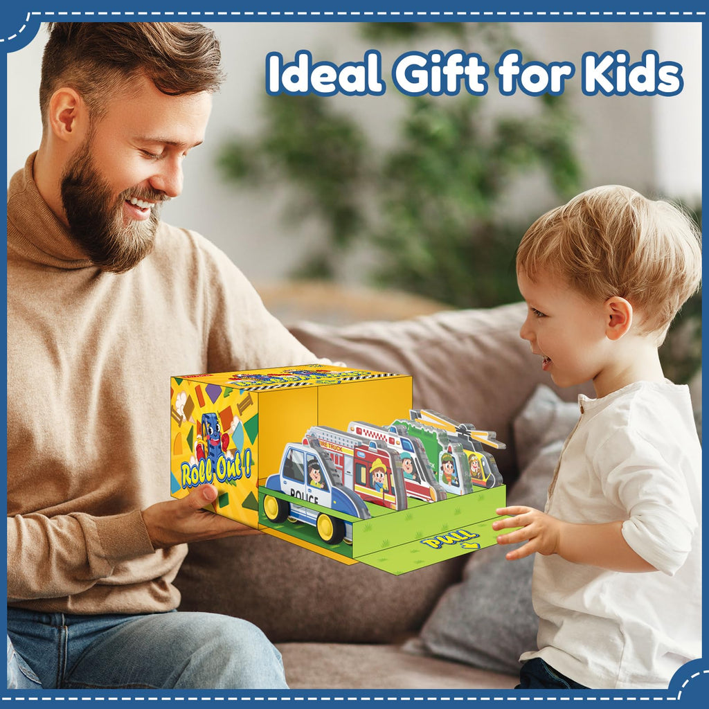 Oriate 5-in-1 Magnetic City Vehicle Set – Free Wheels Rescue Toy Cars for Magnetic Tiles