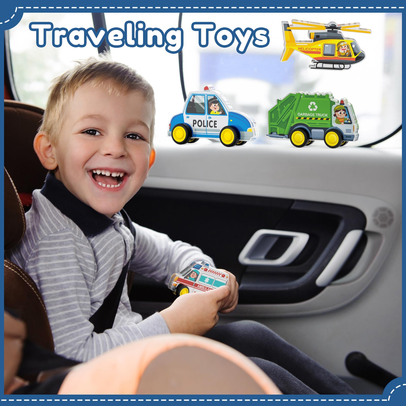 Oriate 5-in-1 Magnetic City Vehicle Set – Free Wheels Rescue Toy Cars for Magnetic Tiles