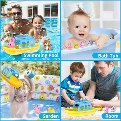 Oriate Bath Boat and Finger Puppets - 5 Silicone Animal Puppets with Floating Boat for Toddlers