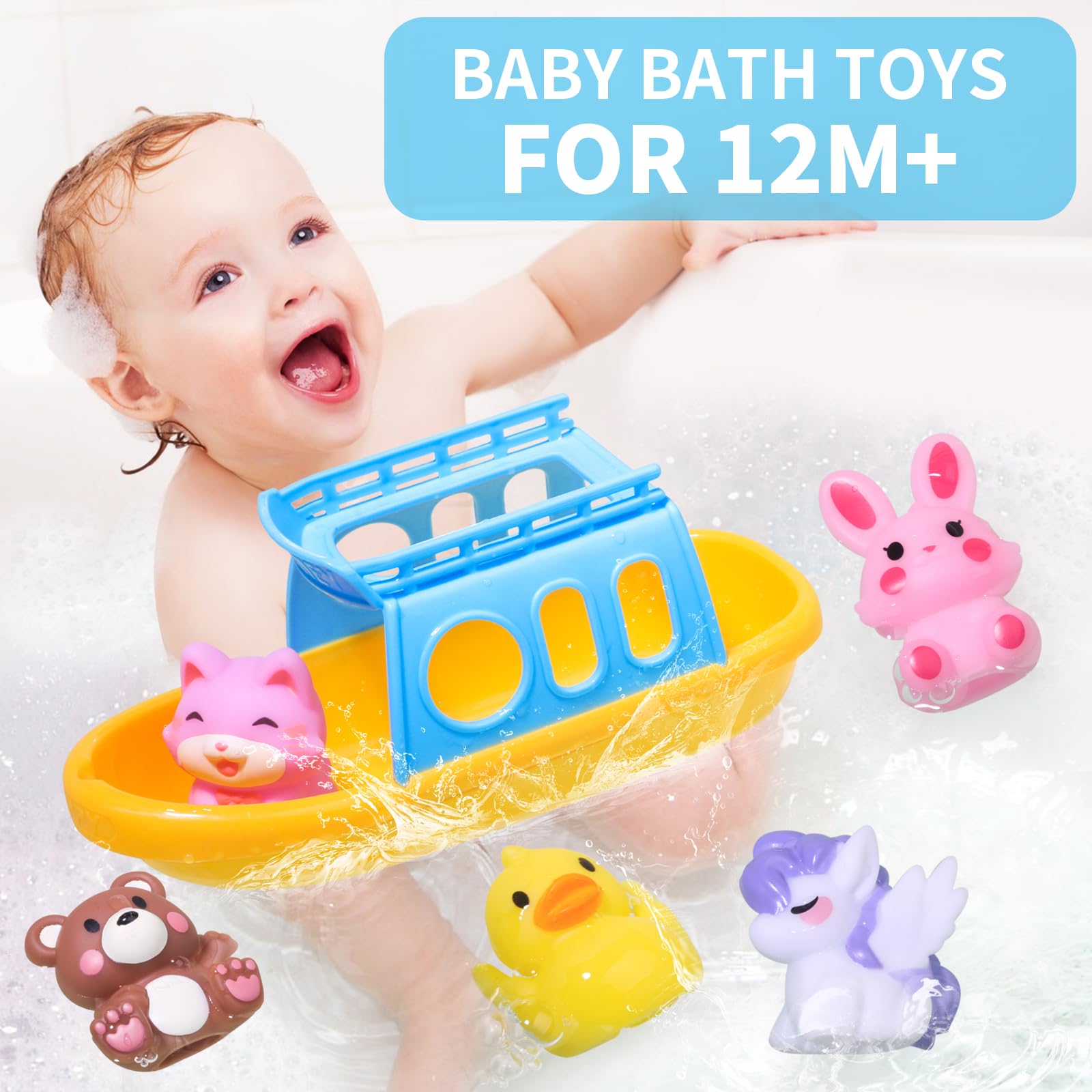 Oriate Bath Boat and Finger Puppets - 5 Silicone Animal Puppets with Floating Boat for Toddlers