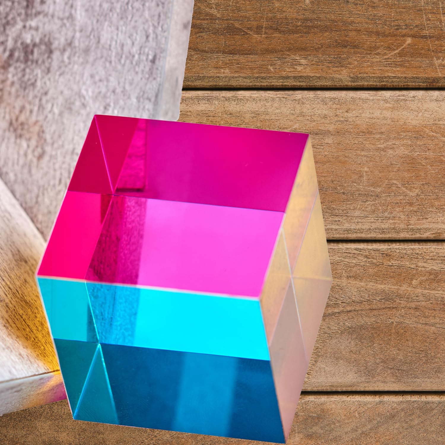 Original Optical Color Cube (40mm) - CMY Subtractive Color Mixing Acrylic Cube for Sensory Play, Desk Decor, and Science Learning