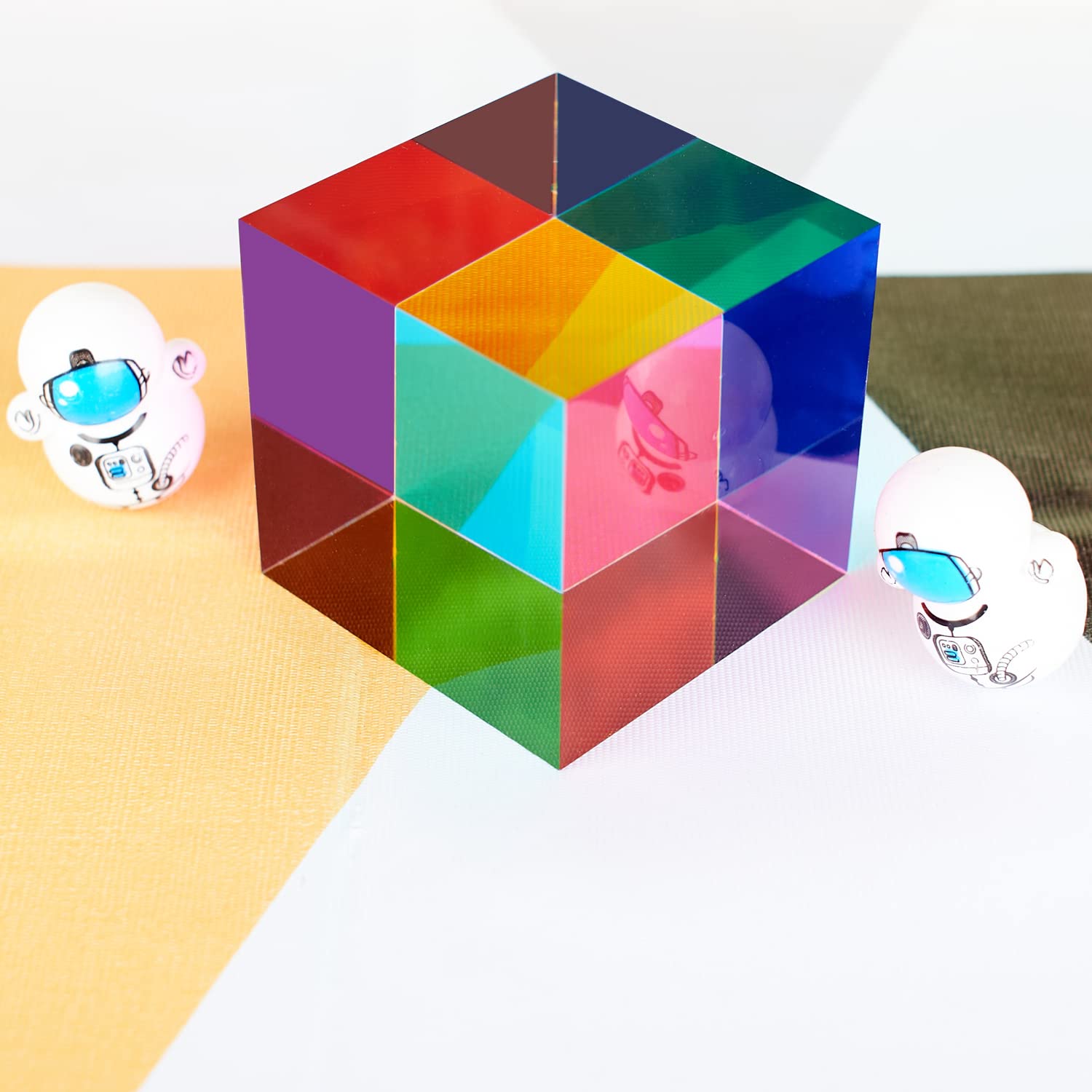 Original Optical Color Cube (40mm) - CMY Subtractive Color Mixing Acrylic Cube for Sensory Play, Desk Decor, and Science Learning