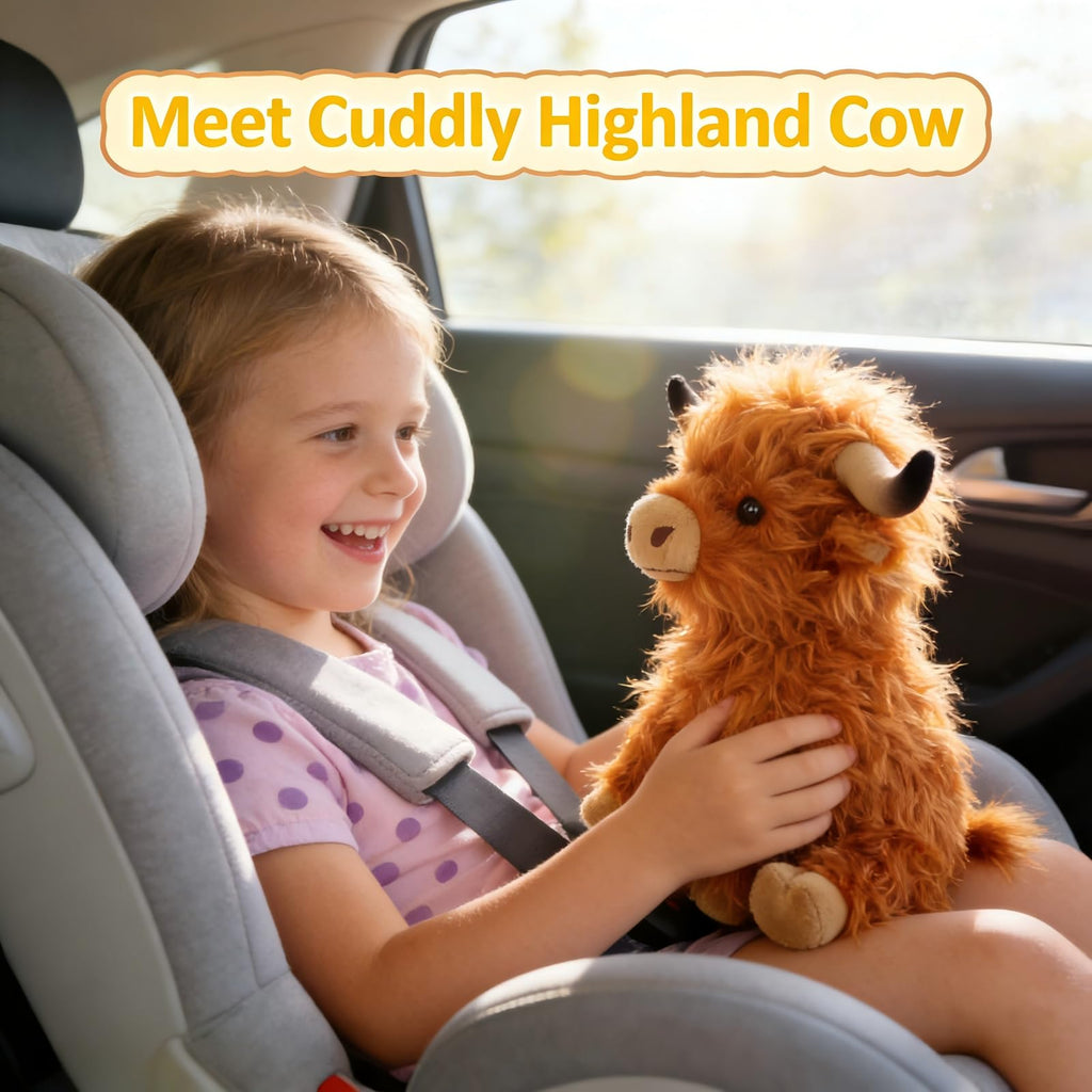 OROZCOR Brown Highland Cow Stuffed Animal – 10.5-Inch Fluffy Farm Plush Toy