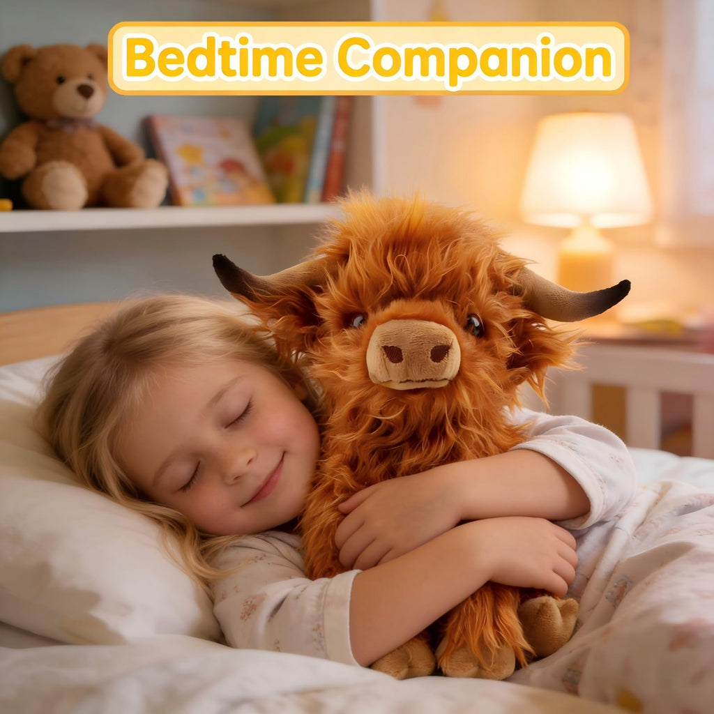 OROZCOR Brown Highland Cow Stuffed Animal – 10.5-Inch Fluffy Farm Plush Toy