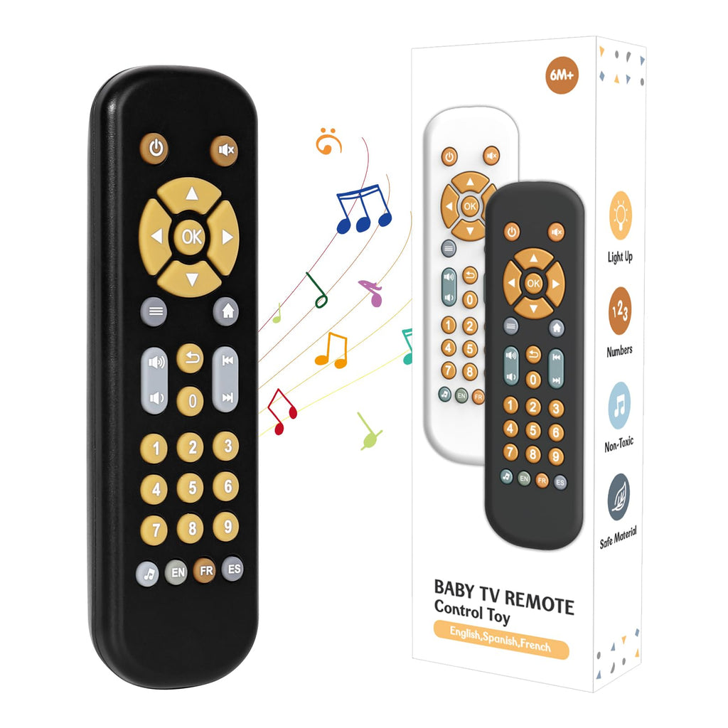 Orzbow Baby Remote Control Toy – Musical Toy with Realistic Light & Sound, English/French/Spanish, BPA-Free, Black (6 Months+)