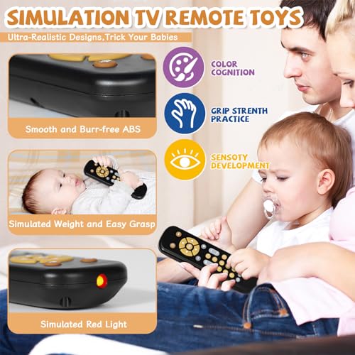 Orzbow Baby Remote Control Toy – Musical Toy with Realistic Light & Sound, English/French/Spanish, BPA-Free, Black (6 Months+)