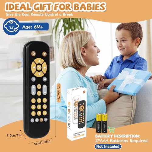 Orzbow Baby Remote Control Toy – Musical Toy with Realistic Light & Sound, English/French/Spanish, BPA-Free, Black (6 Months+)