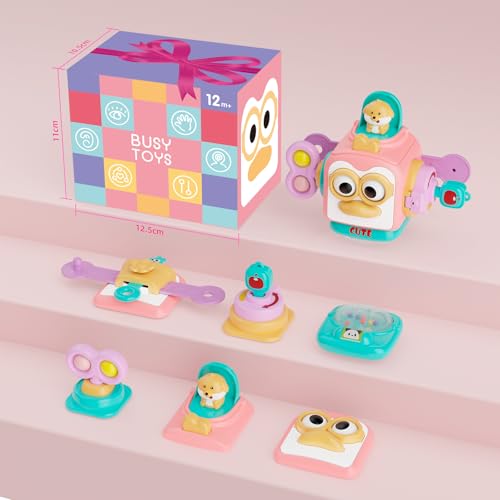 OSIMILY Busy Cube for 1 Year Old Girl | Sensory Toy with 6 Activities | Fine Motor Skills Educational Gift for Toddlers 6-18 Months