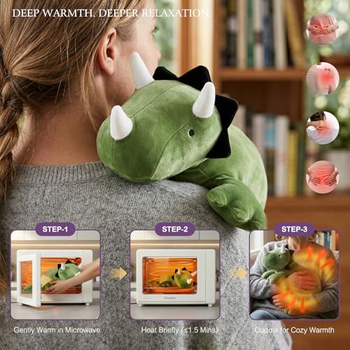 OSOCU Green Triceratops Microwavable Heating Pad - 16 Inch Weighted Plush Dinosaur with Lavender Scent