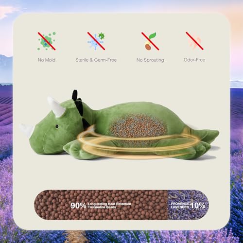 OSOCU Green Triceratops Microwavable Heating Pad - 16 Inch Weighted Plush Dinosaur with Lavender Scent