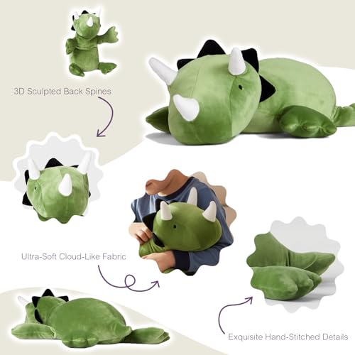 OSOCU Green Triceratops Microwavable Heating Pad - 16 Inch Weighted Plush Dinosaur with Lavender Scent