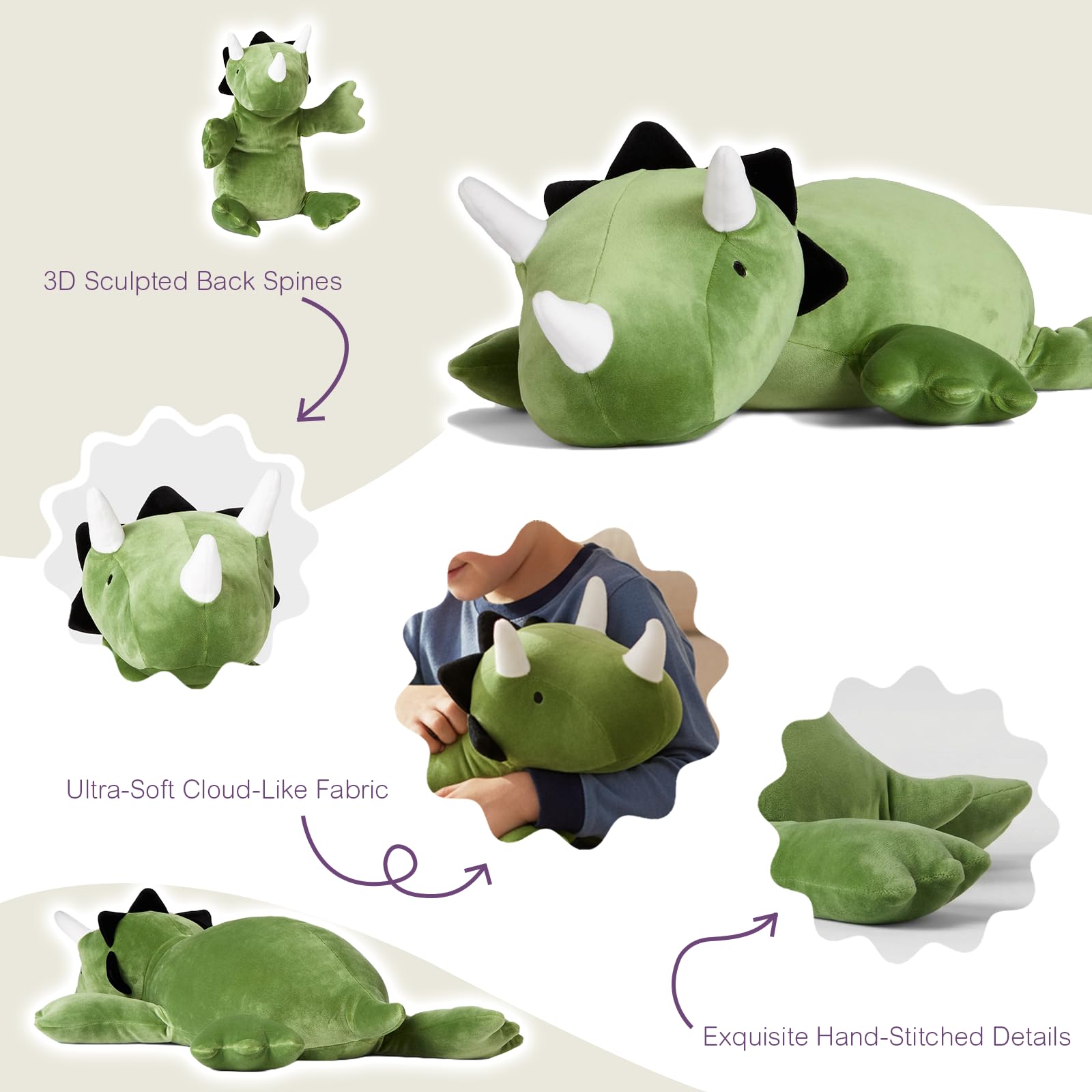 OSOCU Green Triceratops Microwavable Heating Pad - 16 Inch Weighted Plush Dinosaur with Lavender Scent