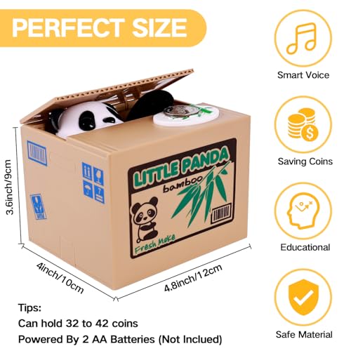 OSPNIEEK Panda Piggy Bank – Interactive Voice, Steals Coins, Holds 32-42 Coins