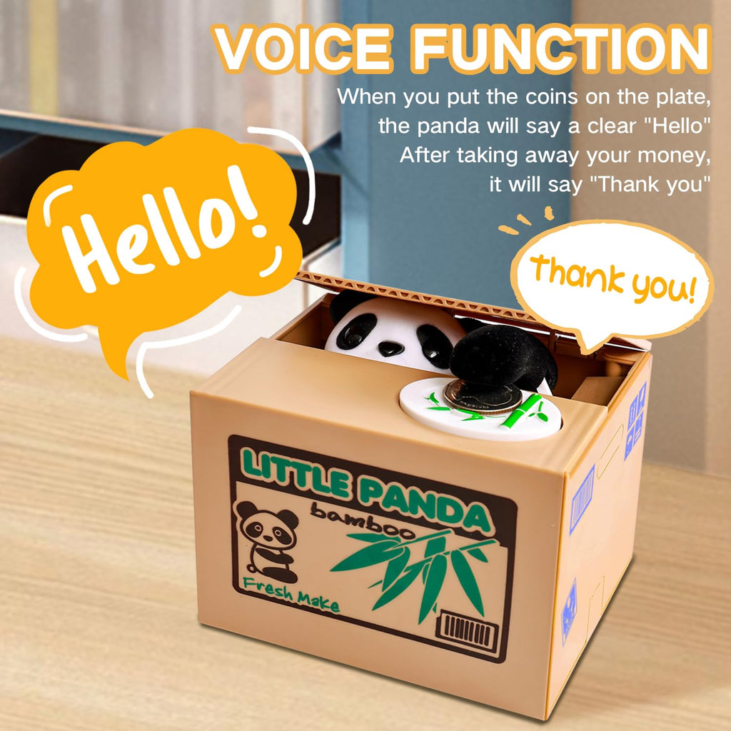 OSPNIEEK Panda Piggy Bank – Interactive Voice, Steals Coins, Holds 32-42 Coins