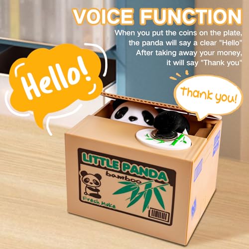 OSPNIEEK Panda Piggy Bank – Interactive Voice, Steals Coins, Holds 32-42 Coins