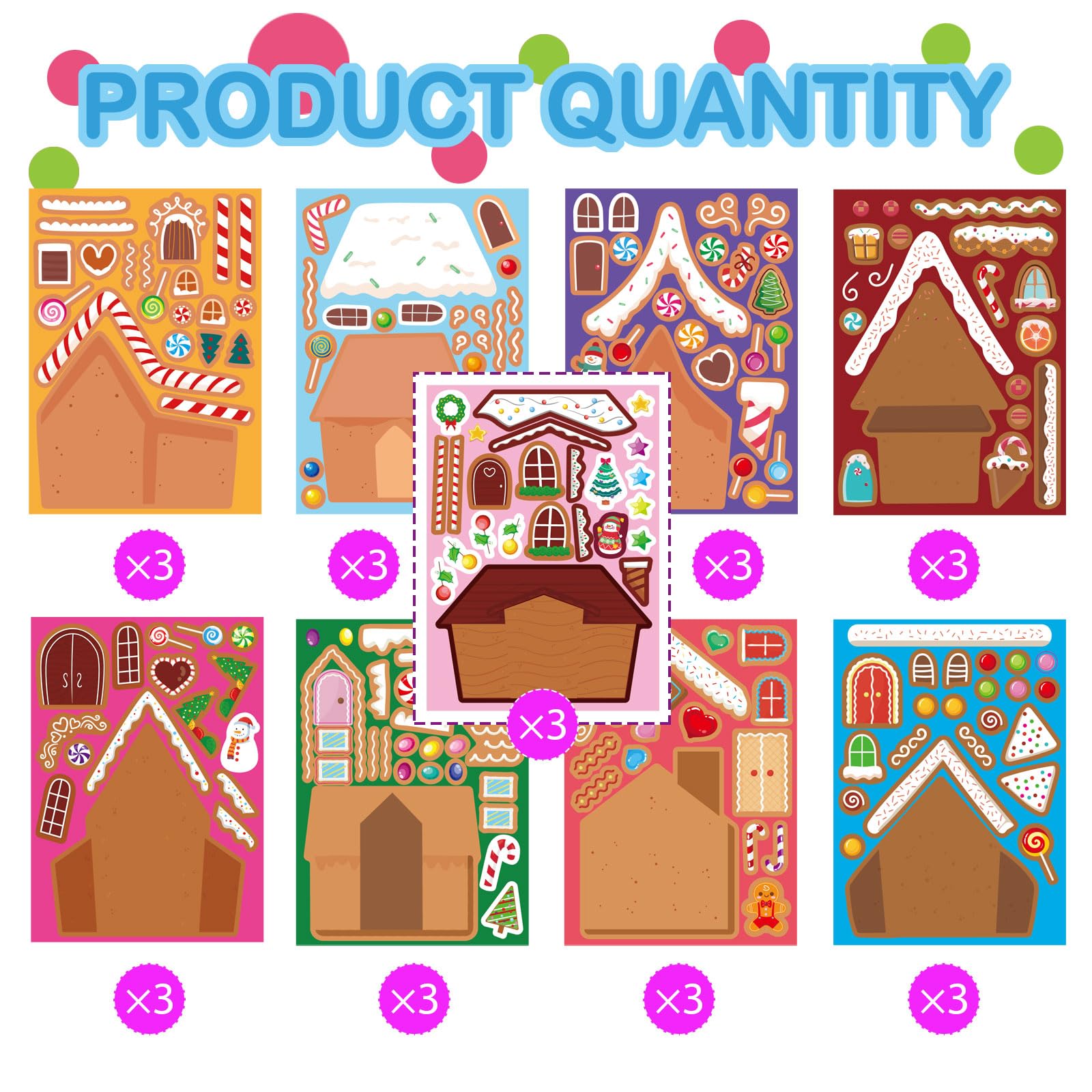 OTAITY 27 PCS Gingerbread House Stickers - DIY Christmas Craft for Kids - Waterproof Vinyl Stickers for Gift Wrap, Scrapbooking, and Party Decor