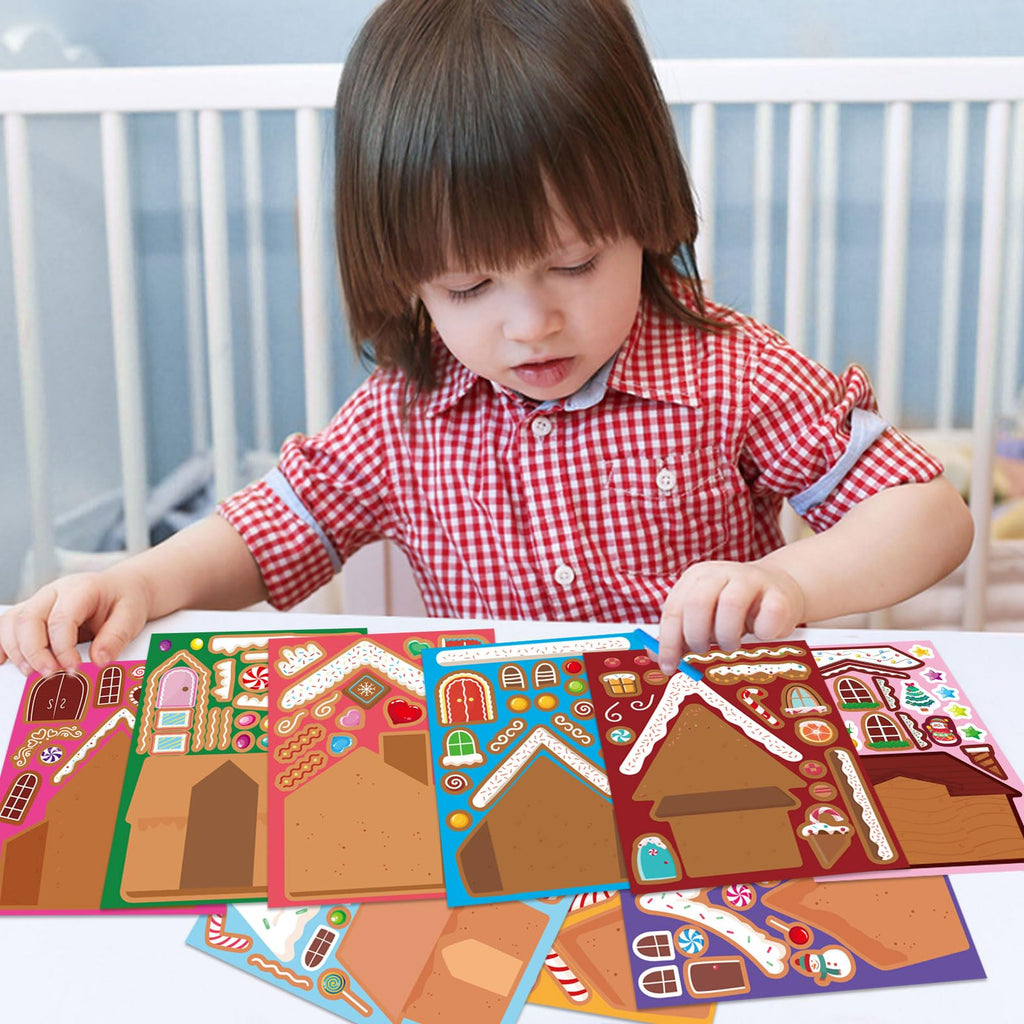 OTAITY 27 PCS Gingerbread House Stickers - DIY Christmas Craft for Kids - Waterproof Vinyl Stickers for Gift Wrap, Scrapbooking, and Party Decor