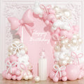 OTLGEUA 149-Piece Pink & Pearl White Balloon Garland Arch Kit with Bow - Coquette Birthday Party Decorations