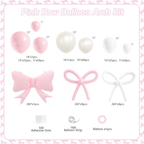 OTLGEUA 149-Piece Pink & Pearl White Balloon Garland Arch Kit with Bow - Coquette Birthday Party Decorations