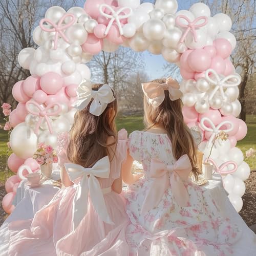 OTLGEUA 149-Piece Pink & Pearl White Balloon Garland Arch Kit with Bow - Coquette Birthday Party Decorations